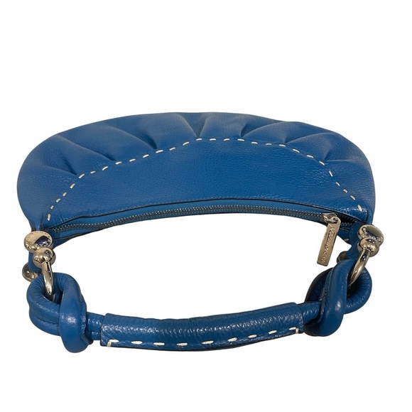 BCBGMAXAZRIA Blue Pebbled Leather Hobo Bag – Whipstitch Trim, Silver Hardware - Picture 4 of 9